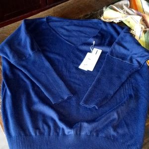 Liny Xin L Blue Cashmere Blend V-Neck Sweater